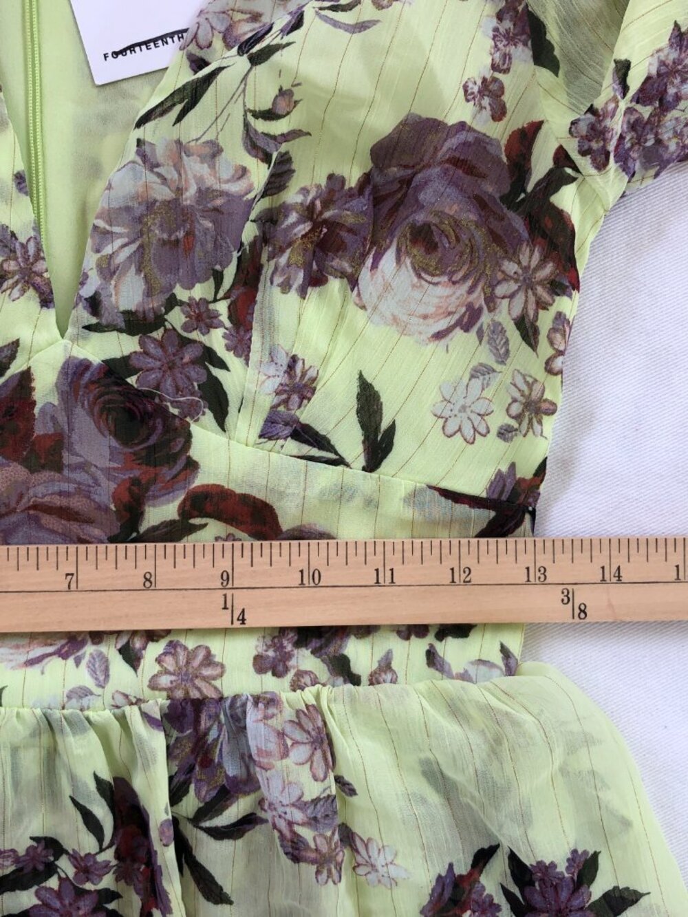 Fourteenth Place Ella Tiered Chiffon Green Floral Dress XS NWT Forest Fairy - Picture 8 of 10